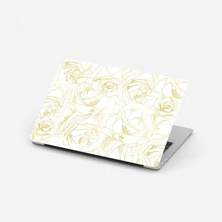 Pegatina para portátil patrón de rosas doradas sobre fondo blanco – Pixers®