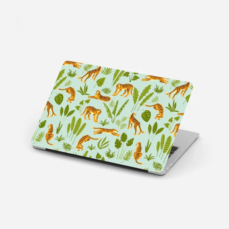 Pegatina para portátil patrón de tigres y hojas tropicales