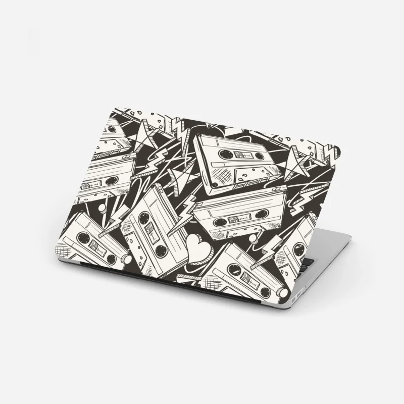 Pegatina para portátil patrón retro de casetes y corazones