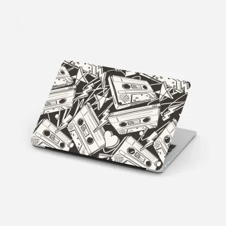 Pegatina para portátil patrón retro de casetes y corazones – Pixers®