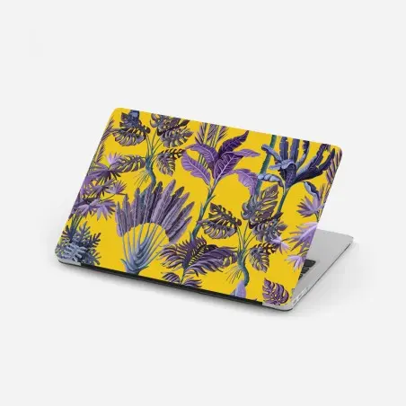 Pegatina para portátil estampado tropical vintage en morado sobre fondo amarillo – Pixers®