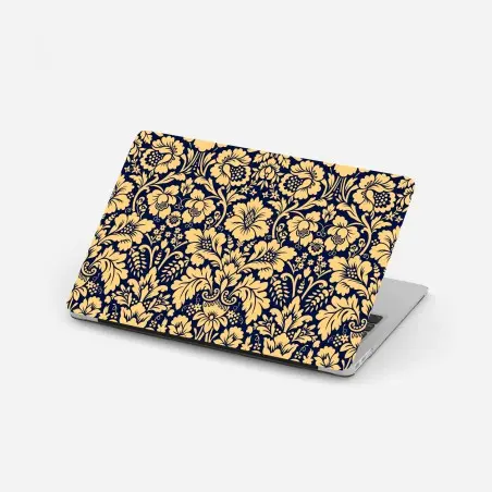 Pegatina para portátil damasco floral elegante en azul marino y dorado – Pixers®