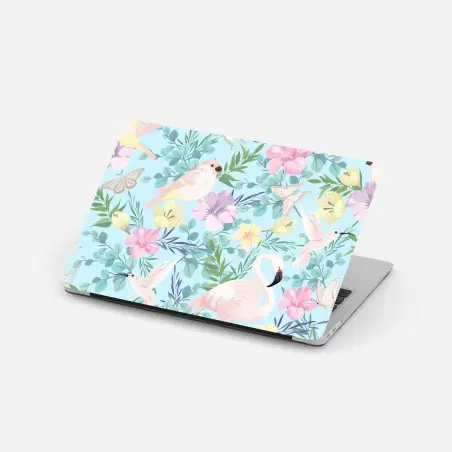 Pegatina para portátil jardín tropical en tonos pastel con aves – Pixers®