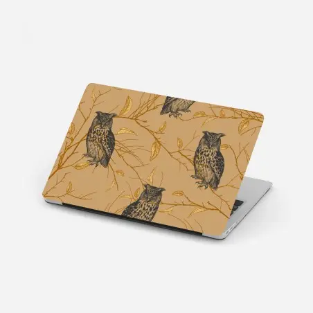 Pegatina para portátil patrón de búhos en ramas doradas – Pixers®
