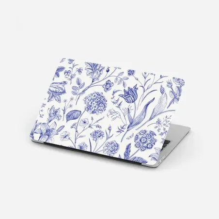 Pegatina para portátil estampado floral clásico en azul y marfil – Pixers®