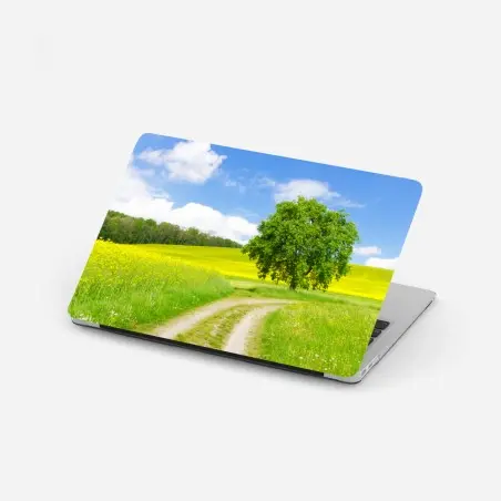 Pegatina para portátil camino rural entre campos amarillos – Pixers®