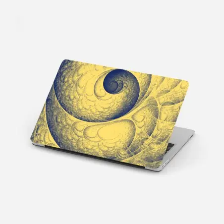 Pegatina para portátil espiral fractal hipnótica en tonos amarillo y azul – Pixers®