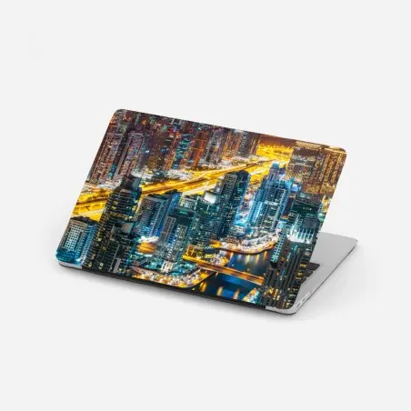 Pegatina para portátil panorámica nocturna de Dubai Marina – Pixers®