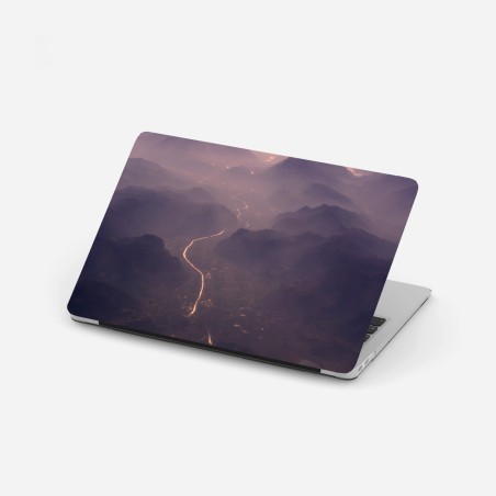 Pegatina para portátil paisaje aéreo de montañas y río al amanecer – Pixers®