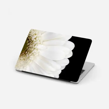 Pegatina para portátil gerbera blanca en fondo negro minimalista – Pixers®
