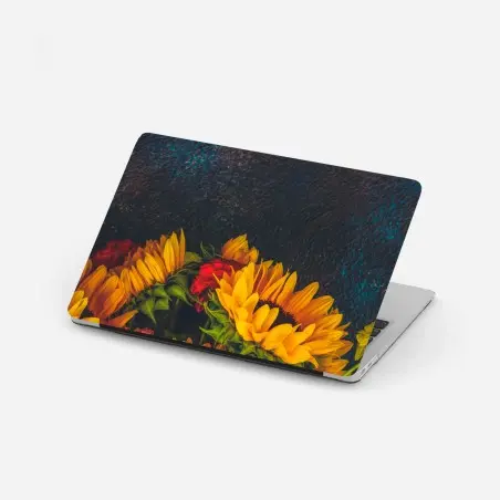Pegatina para portátil girasoles vibrantes sobre fondo oscuro – Pixers®