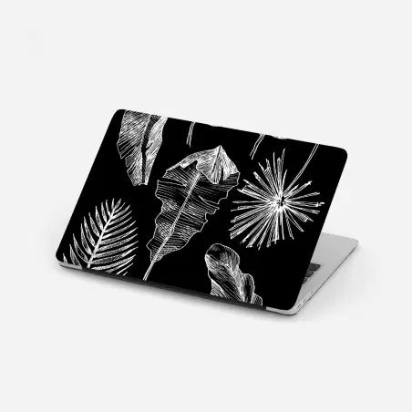 Pegatina para portátil ilustración de hojas tropicales en blanco y negro – Pixers®