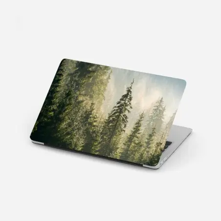 Pegatina para portátil bosque de abetos en la niebla matutina – Pixers®