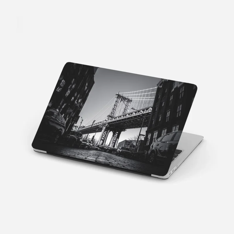 Pegatina para portátil vista icónica del puente de Manhattan en blanco y negro