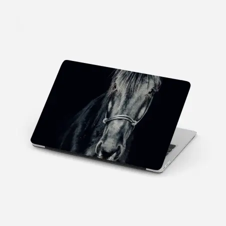Pegatina para portátil retrato majestuoso de un caballo negro – Pixers®