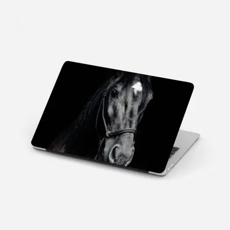 Pegatina para portátil retrato majestuoso de caballo negro – Pixers®