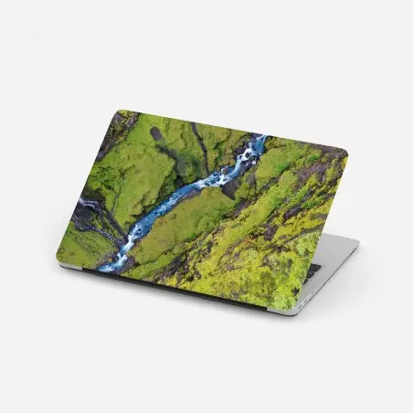 Pegatina para portátil corriente azul entre musgo – Pixers®