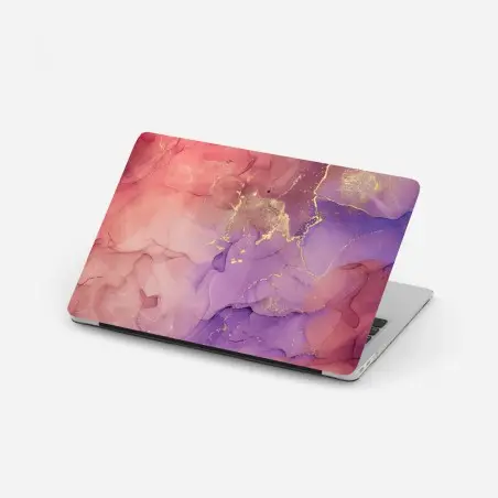 Pegatina para portátil ensueño abstracto en rosa y morado con vetas doradas – Pixers®