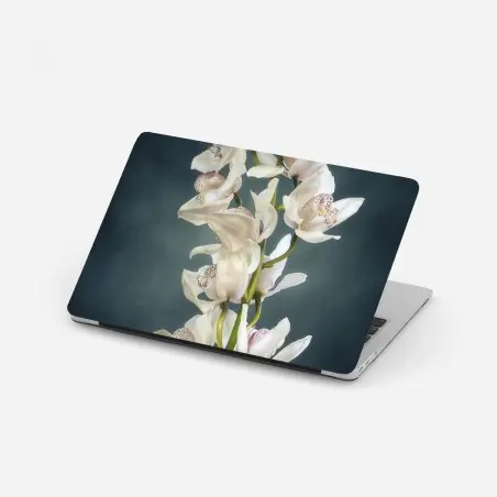 Pegatina para portátil orquídeas blancas sobre fondo oscuro – Pixers®