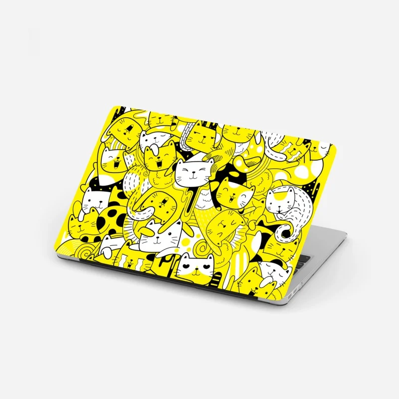 Pegatina para portátil fiesta de gatos amarillos y blancos