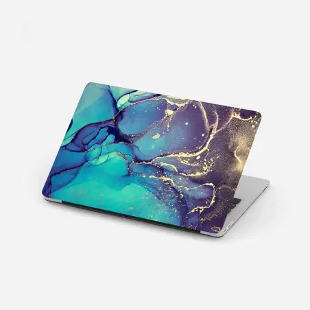 Pegatina para portátil arte abstracto en tinta de alcohol azul y dorado – Pixers®