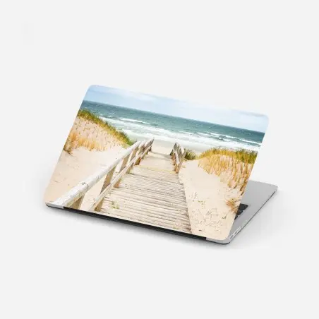 Pegatina para portátil pasarela de madera hacia la playa de Sylt – Pixers®