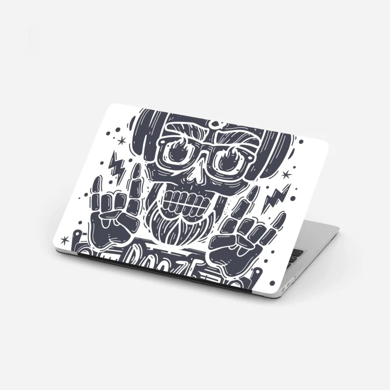 Pegatina para portátil calavera rockera con auriculares y boombox