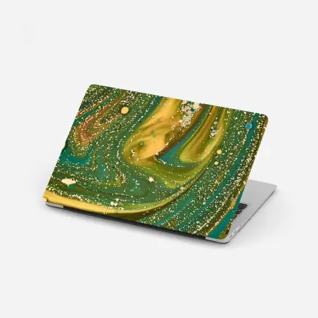 Pegatina para portátil paisaje fluido verde y dorado con textura iridiscente – Pixers®