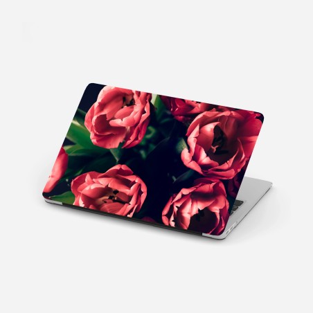 Pegatina para portátil tulipanes rojos sobre fondo oscuro – Pixers®