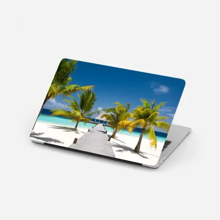 Pegatina para portátil muelle tropical en playa de arena blanca – Pixers®