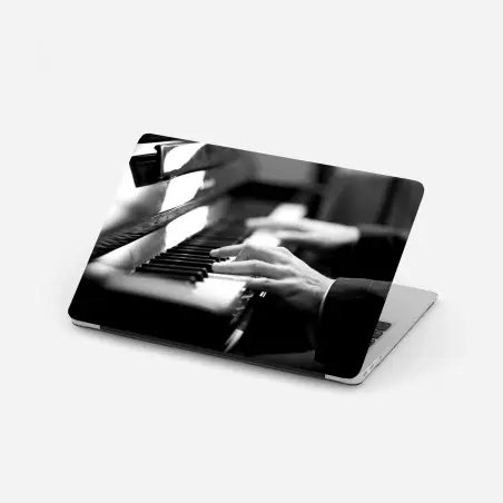 Pegatina para portátil manos al piano en blanco y negro – Pixers®