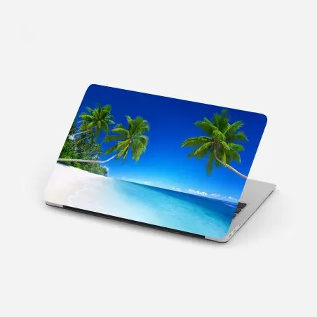 Pegatina para portátil paraíso tropical con palmeras y mar turquesa – Pixers®