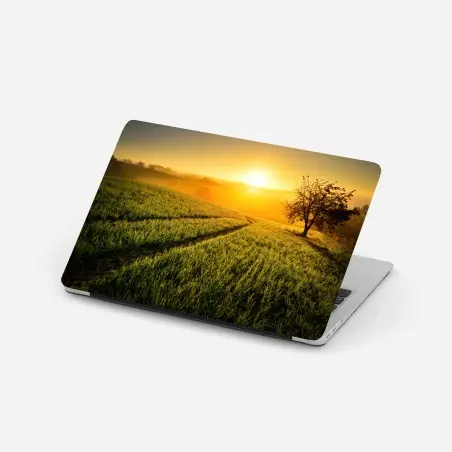 Pegatina para portátil amanecer dorado en laderas onduladas – Pixers®