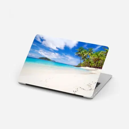 Pegatina para portátil playa tropical con palmeras y agua turquesa – Pixers®