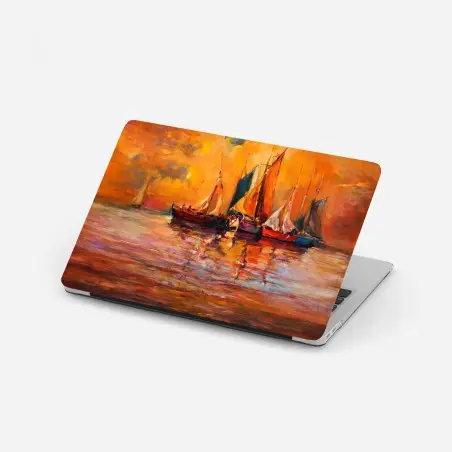Pegatina para portátil veleros en atardecer dorado – Pixers®
