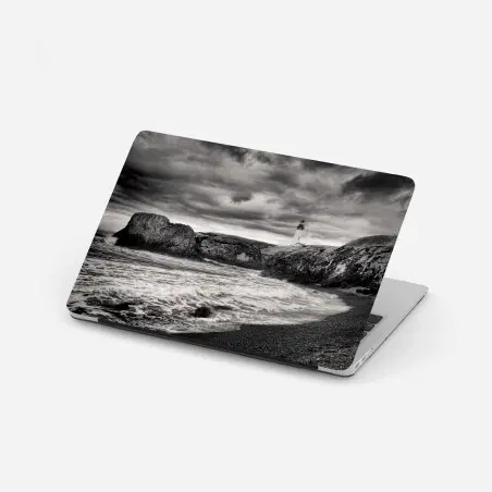 Pegatina para portátil impresión en blanco y negro del faro de Yaquina Bay – Pixers®