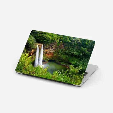 Pegatina para portátil cascada doble en valle tropical – Pixers®