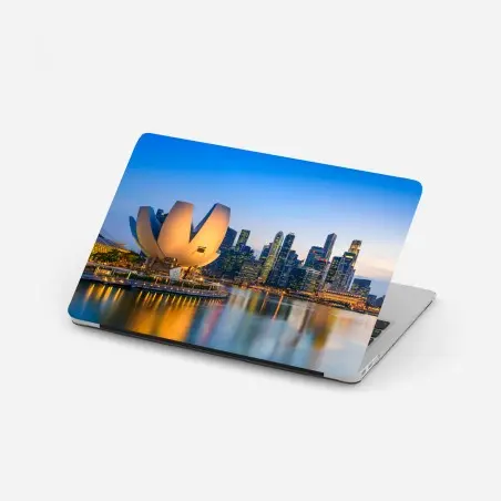Pegatina para portátil crepúsculo sobre Marina Bay, Singapur – Pixers®