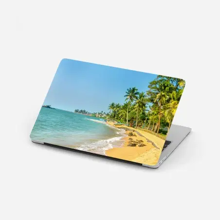 Pegatina para portátil playa tropical con palmeras y barcas – Pixers®
