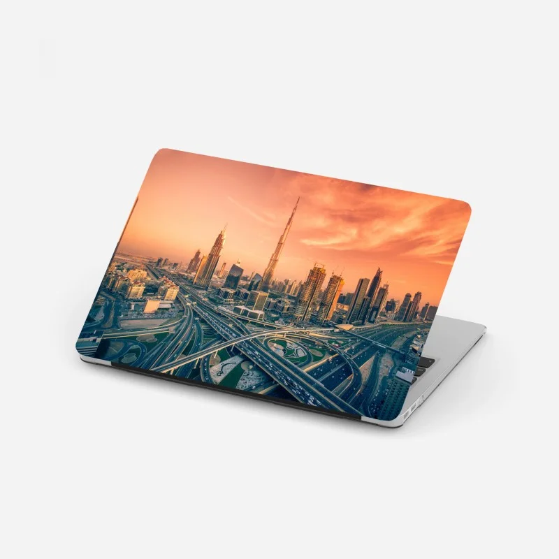 Pegatina para portátil horizonte de Dubai al atardecer