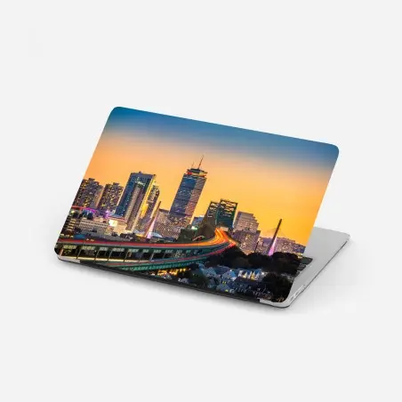 Pegatina para portátil puesta de sol sobre el puente Tobin y el skyline de Boston – Pixers®