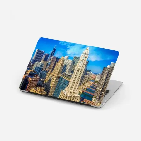 Pegatina para portátil panorama urbano de Chicago junto al río – Pixers®