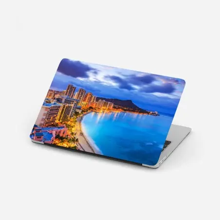 Pegatina para portátil amanecer en Waikiki con Diamond Head, Honolulu – Pixers®