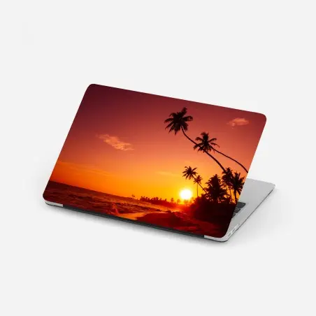 Pegatina para portátil atardecer tropical con palmeras en la costa – Pixers®