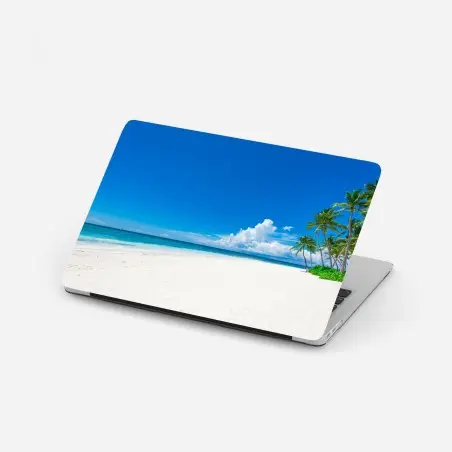 Pegatina para portátil escena de playa tropical con palmeras – Pixers®