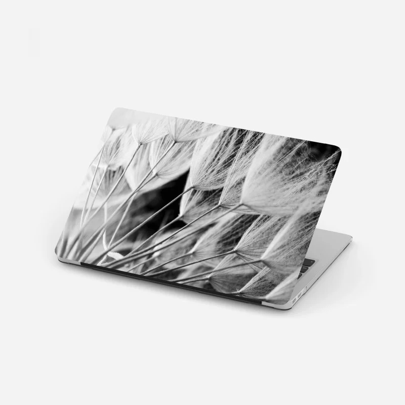 Pegatina para portátil detalle delicado de semillas de diente de león en blanco y negro