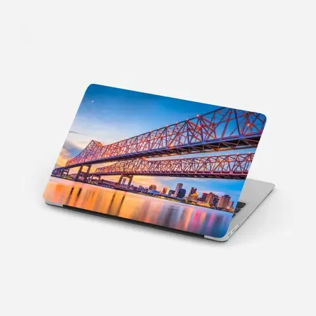Pegatina para portátil puente Crescent City Connection y horizonte de New Orleans al atardecer – Pixers®