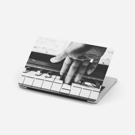 Pegatina para portátil mano tocando el piano en blanco y negro – Pixers®