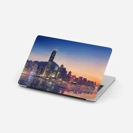 Pegatina para portátil atardecer en Hong Kong: horizonte iluminado – Pixers®