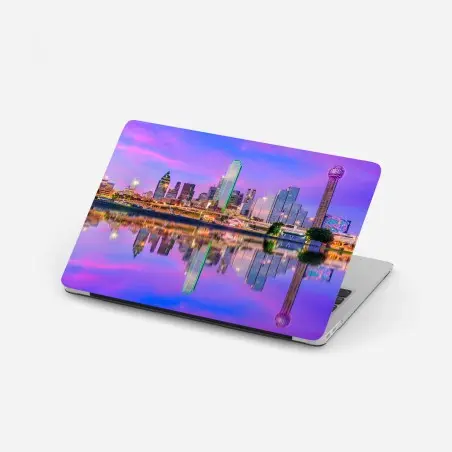 Pegatina para portátil atardecer púrpura sobre Dallas – Pixers®